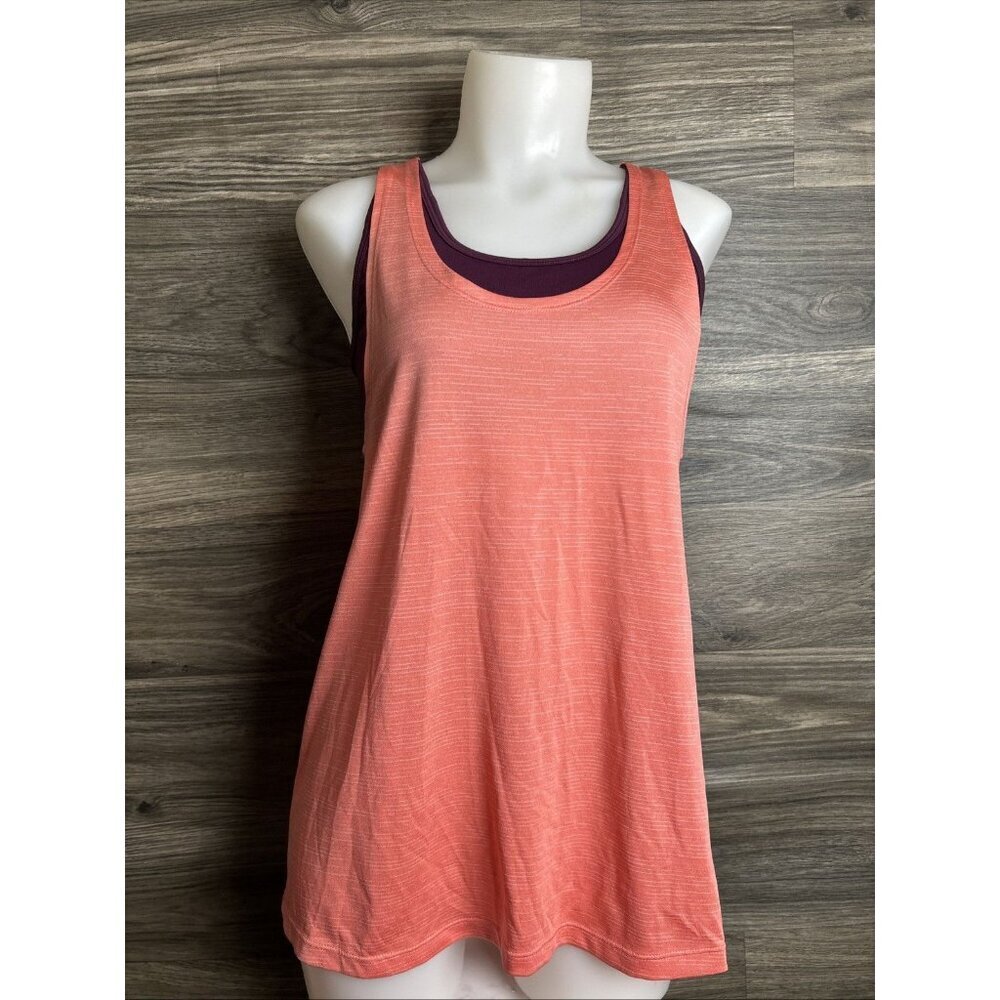 Champion Womens MediumWorkout Tank shirt w athletic bra Burgundy & orange stripe